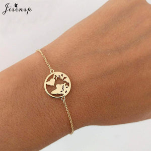 Jisensp Stainless Steel Mickey Bracelets for Women Everyday Jewelry World Map Charm Bracelet Heart Bracelet Femme Wedding Gift