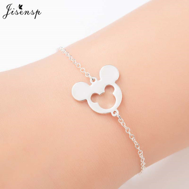 Jisensp Stainless Steel Mickey Bracelets for Women Everyday Jewelry World Map Charm Bracelet Heart Bracelet Femme Wedding Gift