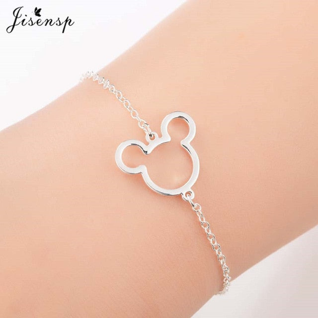 Jisensp Stainless Steel Mickey Bracelets for Women Everyday Jewelry World Map Charm Bracelet Heart Bracelet Femme Wedding Gift