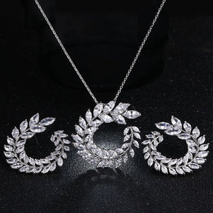 Two Size New Design Luxury AAA Zircon Olive Branch Earrings and Pendant Jewelry Sets For Fashion Women Wedding Jewelry Set AS128