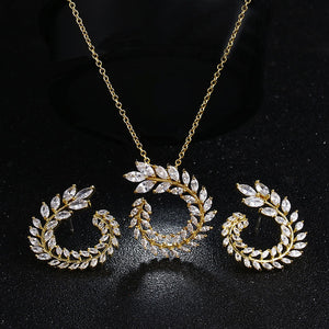 Two Size New Design Luxury AAA Zircon Olive Branch Earrings and Pendant Jewelry Sets For Fashion Women Wedding Jewelry Set AS128