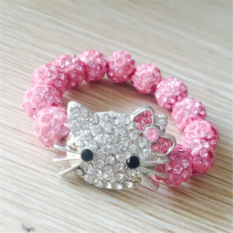 Kids Kitty Cat head Crystal Bracelets For Children Cute Shamballa Bracelet Bangles Strand Bracelets For Girls Jewelry Gift