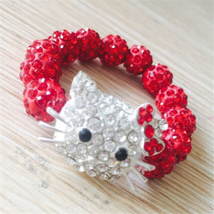 Kids Kitty Cat head Crystal Bracelets For Children Cute Shamballa Bracelet Bangles Strand Bracelets For Girls Jewelry Gift