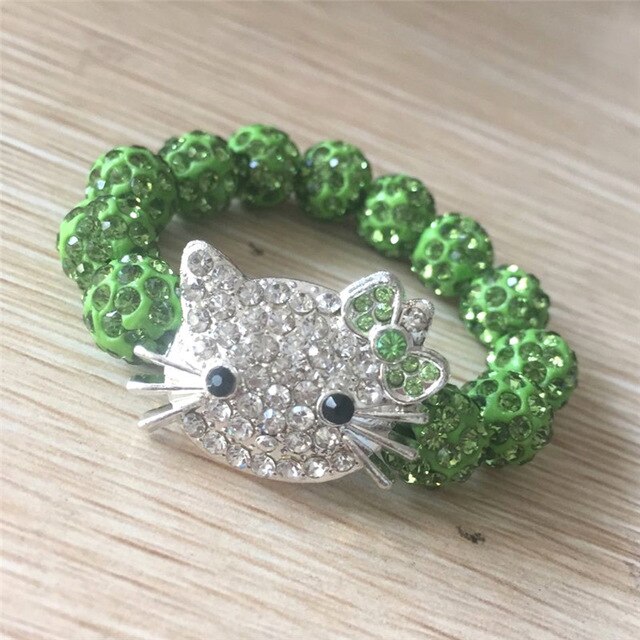 Kids Kitty Cat head Crystal Bracelets For Children Cute Shamballa Bracelet Bangles Strand Bracelets For Girls Jewelry Gift