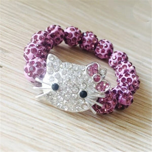 Kids Kitty Cat head Crystal Bracelets For Children Cute Shamballa Bracelet Bangles Strand Bracelets For Girls Jewelry Gift