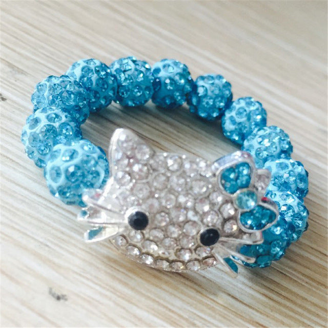 Kids Kitty Cat head Crystal Bracelets For Children Cute Shamballa Bracelet Bangles Strand Bracelets For Girls Jewelry Gift