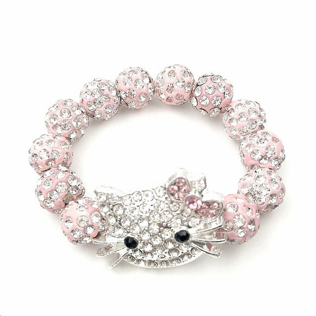 Kids Kitty Cat head Crystal Bracelets For Children Cute Shamballa Bracelet Bangles Strand Bracelets For Girls Jewelry Gift