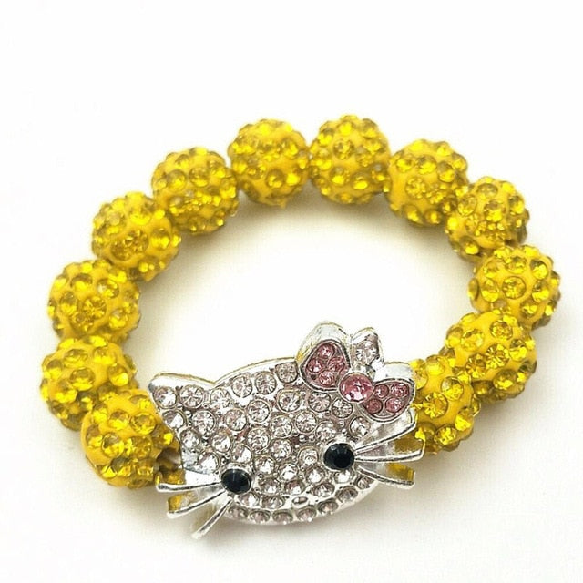 Kids Kitty Cat head Crystal Bracelets For Children Cute Shamballa Bracelet Bangles Strand Bracelets For Girls Jewelry Gift