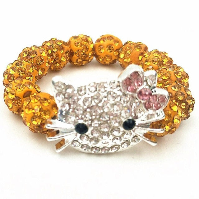 Kids Kitty Cat head Crystal Bracelets For Children Cute Shamballa Bracelet Bangles Strand Bracelets For Girls Jewelry Gift