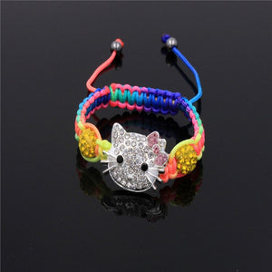 Kids Kitty Cat head Crystal Bracelets For Children Cute Shamballa Bracelet Bangles Strand Bracelets For Girls Jewelry Gift