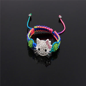 Kids Kitty Cat head Crystal Bracelets For Children Cute Shamballa Bracelet Bangles Strand Bracelets For Girls Jewelry Gift