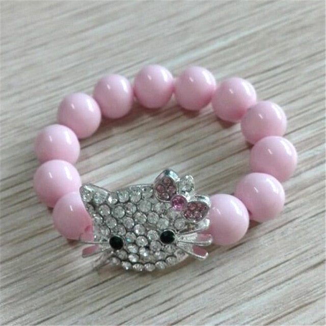 Kids Kitty Cat head Crystal Bracelets For Children Cute Shamballa Bracelet Bangles Strand Bracelets For Girls Jewelry Gift