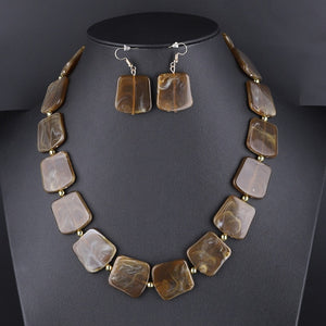 Square Resin Pendant Beads Jewelry Set For Women Chain Rope Statement Necklace Acrylic Geometric Earrings Jewelry Bijoux