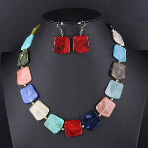 Square Resin Pendant Beads Jewelry Set For Women Chain Rope Statement Necklace Acrylic Geometric Earrings Jewelry Bijoux