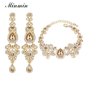 Minmin 2019 New Chandelier Shape Bridal Crystal Jewelry Sets for Women Earrings and Bracelet Sets Wedding Accessory EH162+SL037