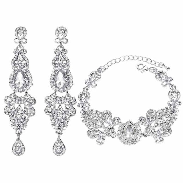 Minmin 2019 New Chandelier Shape Bridal Crystal Jewelry Sets for Women Earrings and Bracelet Sets Wedding Accessory EH162+SL037