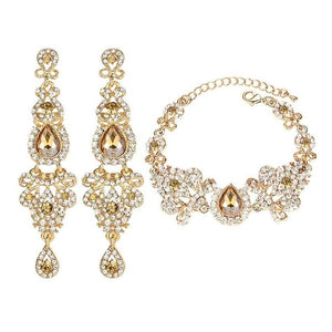 Minmin 2019 New Chandelier Shape Bridal Crystal Jewelry Sets for Women Earrings and Bracelet Sets Wedding Accessory EH162+SL037