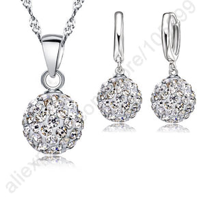 Hot New Jewelry Sets 925 Sterling Silver Austrian Crystal Pave Disco Ball Lever Back Earring Pendant Necklace Woman