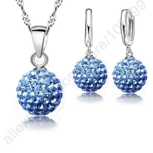 Hot New Jewelry Sets 925 Sterling Silver Austrian Crystal Pave Disco Ball Lever Back Earring Pendant Necklace Woman