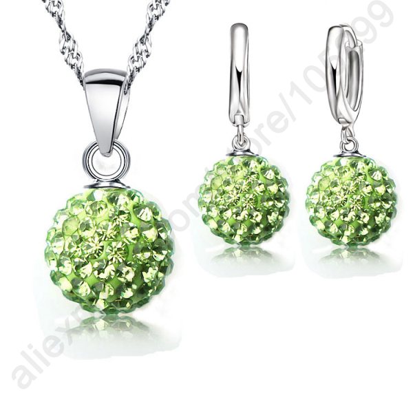 Hot New Jewelry Sets 925 Sterling Silver Austrian Crystal Pave Disco Ball Lever Back Earring Pendant Necklace Woman