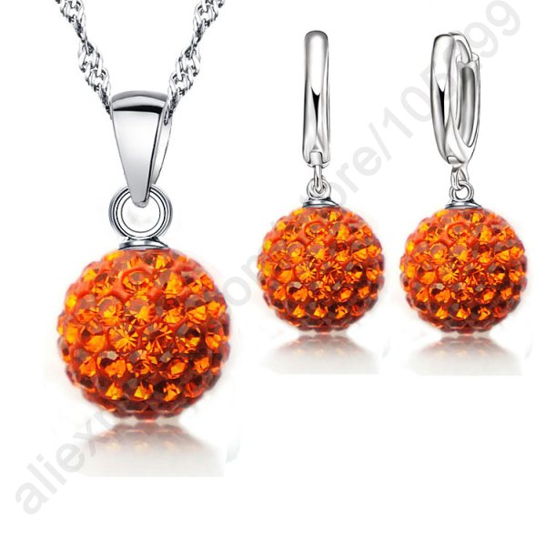 Hot New Jewelry Sets 925 Sterling Silver Austrian Crystal Pave Disco Ball Lever Back Earring Pendant Necklace Woman