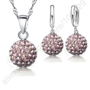 Hot New Jewelry Sets 925 Sterling Silver Austrian Crystal Pave Disco Ball Lever Back Earring Pendant Necklace Woman