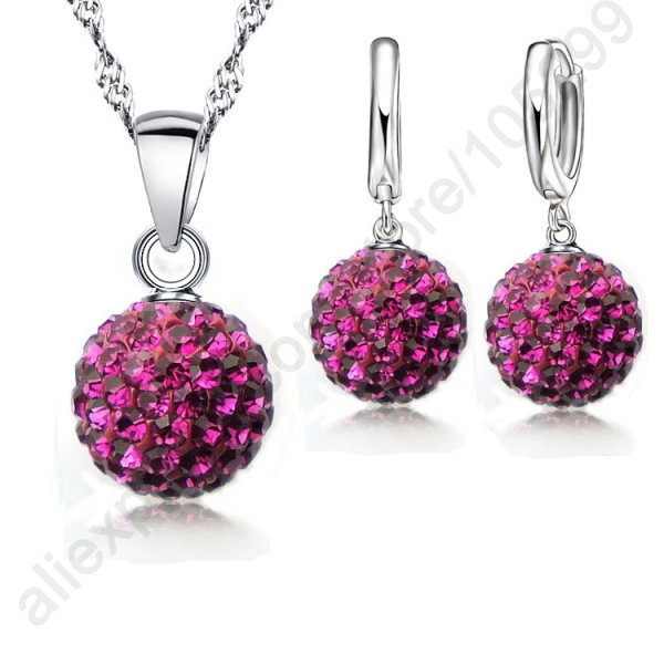 Hot New Jewelry Sets 925 Sterling Silver Austrian Crystal Pave Disco Ball Lever Back Earring Pendant Necklace Woman