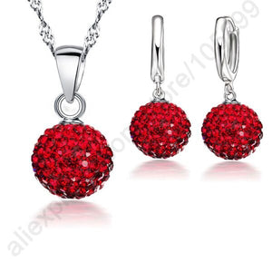 Hot New Jewelry Sets 925 Sterling Silver Austrian Crystal Pave Disco Ball Lever Back Earring Pendant Necklace Woman