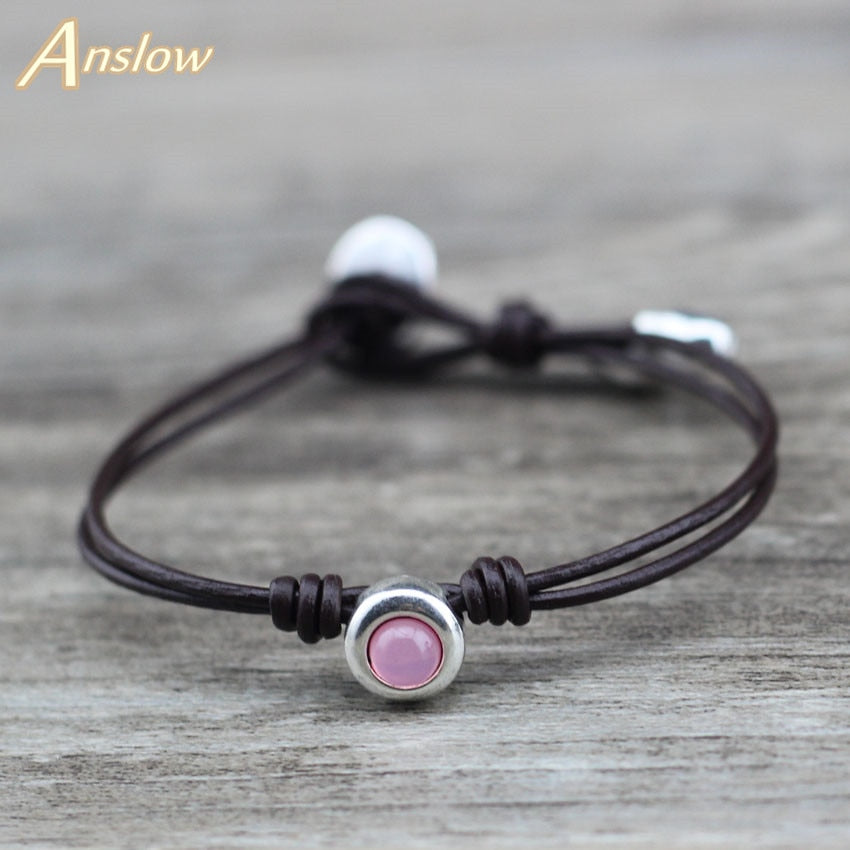 Anslow Brand Sweet Candy Color Jewelry Vintage Style Leather Bracelet For Women Female Girl Christmas Wedding Gift LOW0751LB