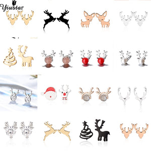 Yiustar Cute Animal Earrings Tiny Deer Stud Earrings Charms Stainless Steel Women Ear Studs Jewelry Christmas New Year Kids Gift