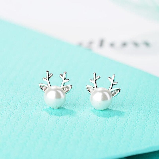 Yiustar Cute Animal Earrings Tiny Deer Stud Earrings Charms Stainless Steel Women Ear Studs Jewelry Christmas New Year Kids Gift