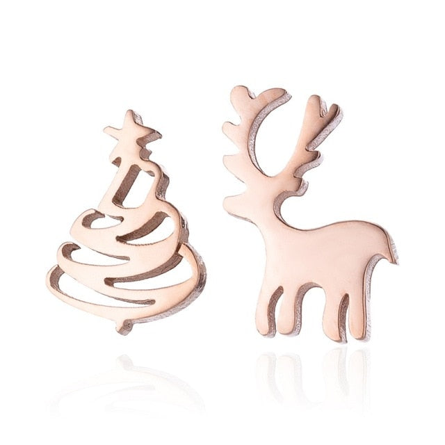 Yiustar Cute Animal Earrings Tiny Deer Stud Earrings Charms Stainless Steel Women Ear Studs Jewelry Christmas New Year Kids Gift