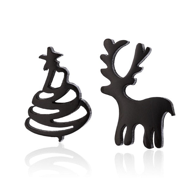 Yiustar Cute Animal Earrings Tiny Deer Stud Earrings Charms Stainless Steel Women Ear Studs Jewelry Christmas New Year Kids Gift