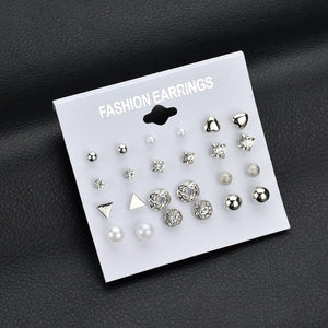 LETAPI Fashion 12 pair/set Women Statement Crystal Stud Earrings for Women Piercing Simulated Pearl Flower Earrings