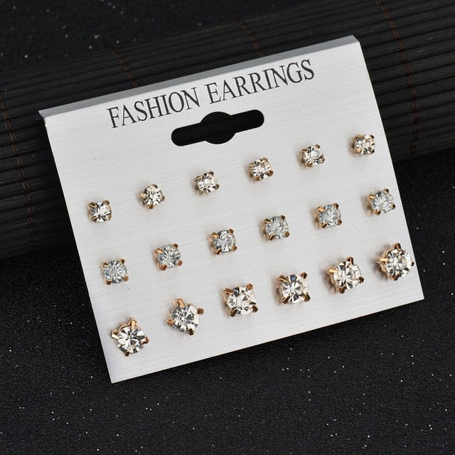 LETAPI Fashion 12 pair/set Women Statement Crystal Stud Earrings for Women Piercing Simulated Pearl Flower Earrings