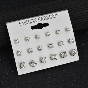 LETAPI Fashion 12 pair/set Women Statement Crystal Stud Earrings for Women Piercing Simulated Pearl Flower Earrings