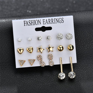 LETAPI Fashion 12 pair/set Women Statement Crystal Stud Earrings for Women Piercing Simulated Pearl Flower Earrings