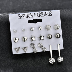 LETAPI Fashion 12 pair/set Women Statement Crystal Stud Earrings for Women Piercing Simulated Pearl Flower Earrings