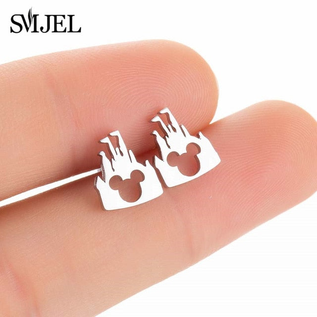 SMJEL Bohemia Mickey Earrings Women Kids Fashion Stainless Steel Leaf Pineapple Flower Stud Earings Tree Jewelry pendientes