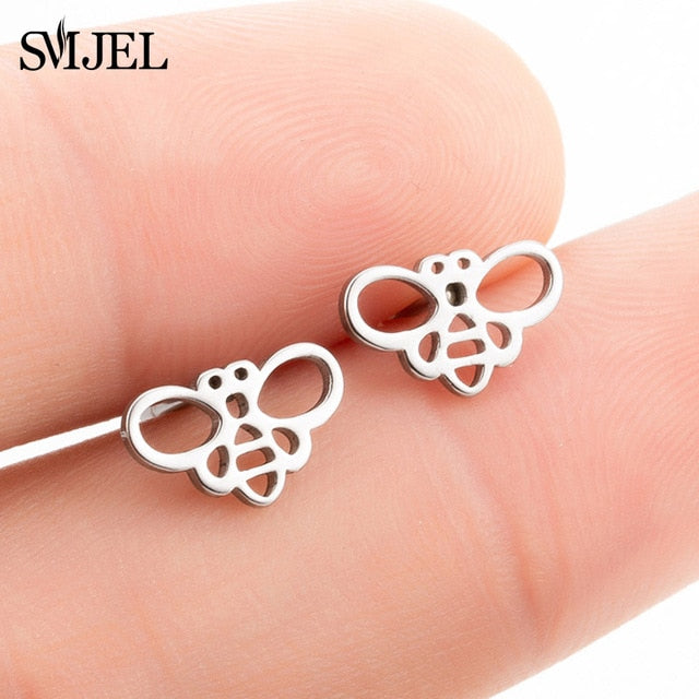 SMJEL Bohemia Mickey Earrings Women Kids Fashion Stainless Steel Leaf Pineapple Flower Stud Earings Tree Jewelry pendientes