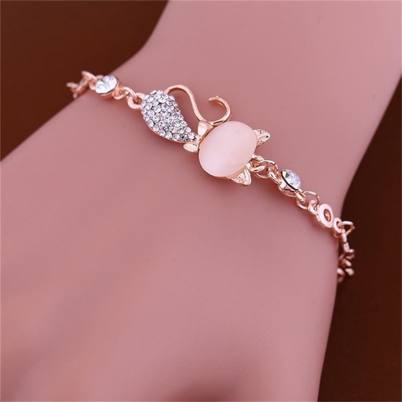 Trendy Jewelry Rose Gold Cute Zircon Cat Bracelets Charms Bracelets Bangle for Women Children Girl DIY Jewelry Gifts