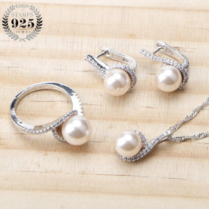 Pearl 925 Sterling Silver Bridal Jewelry Sets Earrings For Women Wedding Pearls Jewelry Bracelet Ring Pendant Necklace Set