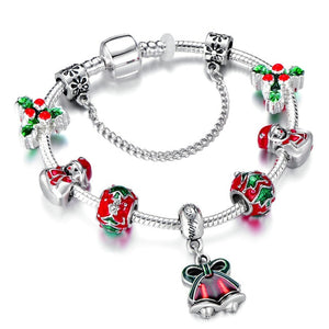 Santa Claus Charm Bracelet For Women Murano Glass Red Crystal Beads Christmas Shoes Brand Bracelet Christmas Jewelry Gift