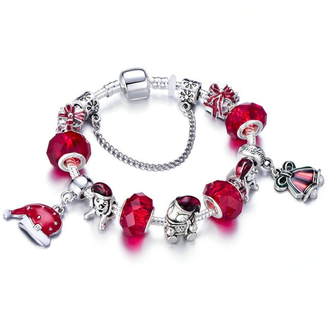 Santa Claus Charm Bracelet For Women Murano Glass Red Crystal Beads Christmas Shoes Brand Bracelet Christmas Jewelry Gift