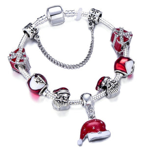 Santa Claus Charm Bracelet For Women Murano Glass Red Crystal Beads Christmas Shoes Brand Bracelet Christmas Jewelry Gift