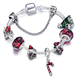 Santa Claus Charm Bracelet For Women Murano Glass Red Crystal Beads Christmas Shoes Brand Bracelet Christmas Jewelry Gift