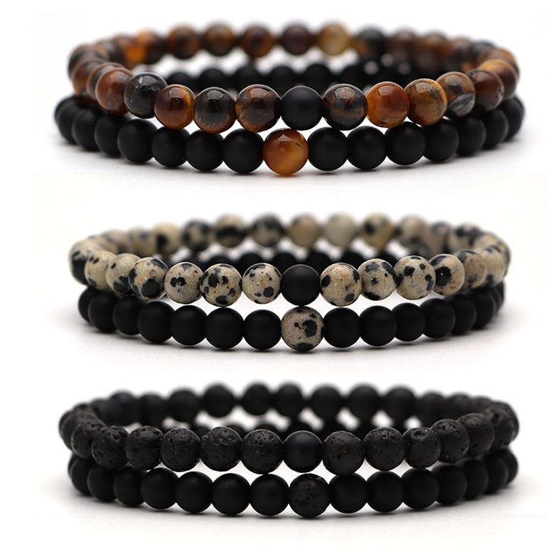 Bracelet For Women Christmas Jewellery Men's Bangles Energy Elastic Rope Couple Tiger Eye Bead Lava Natural Stone 6mm Rosary