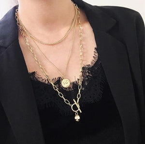 HUANZHI 2019 New Personality Cross Square Metal Multilayer Hip hop Long Chain Cool Simple Necklace For Women men Jewelry Gifts