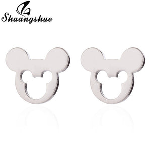 Shuangshuo Stainless Steel Mickey Earrings Mouse Stud Earrings Women Girls Kids Earing Mini Cartoon Animal Ear Studs pendientes