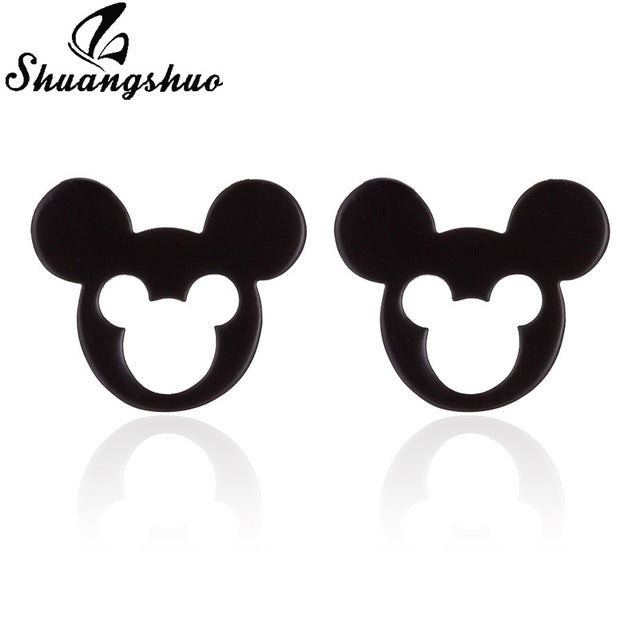 Shuangshuo Stainless Steel Mickey Earrings Mouse Stud Earrings Women Girls Kids Earing Mini Cartoon Animal Ear Studs pendientes